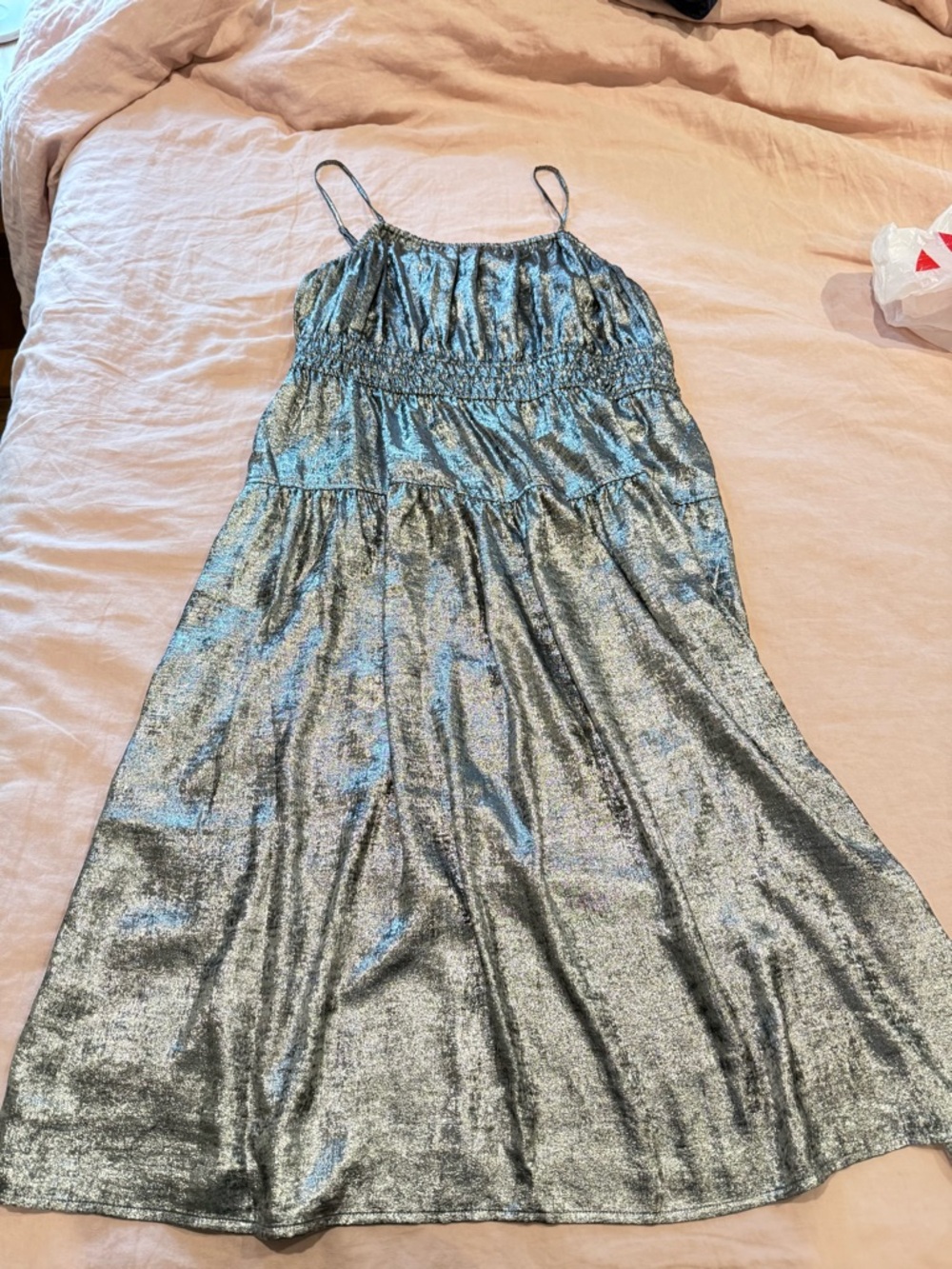 Old Navy Silver Metallic Spaghetti Strap Dress